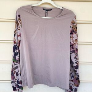 NWT W118 by Walter Baker Floral Sleeve Top Taupe Body Medium